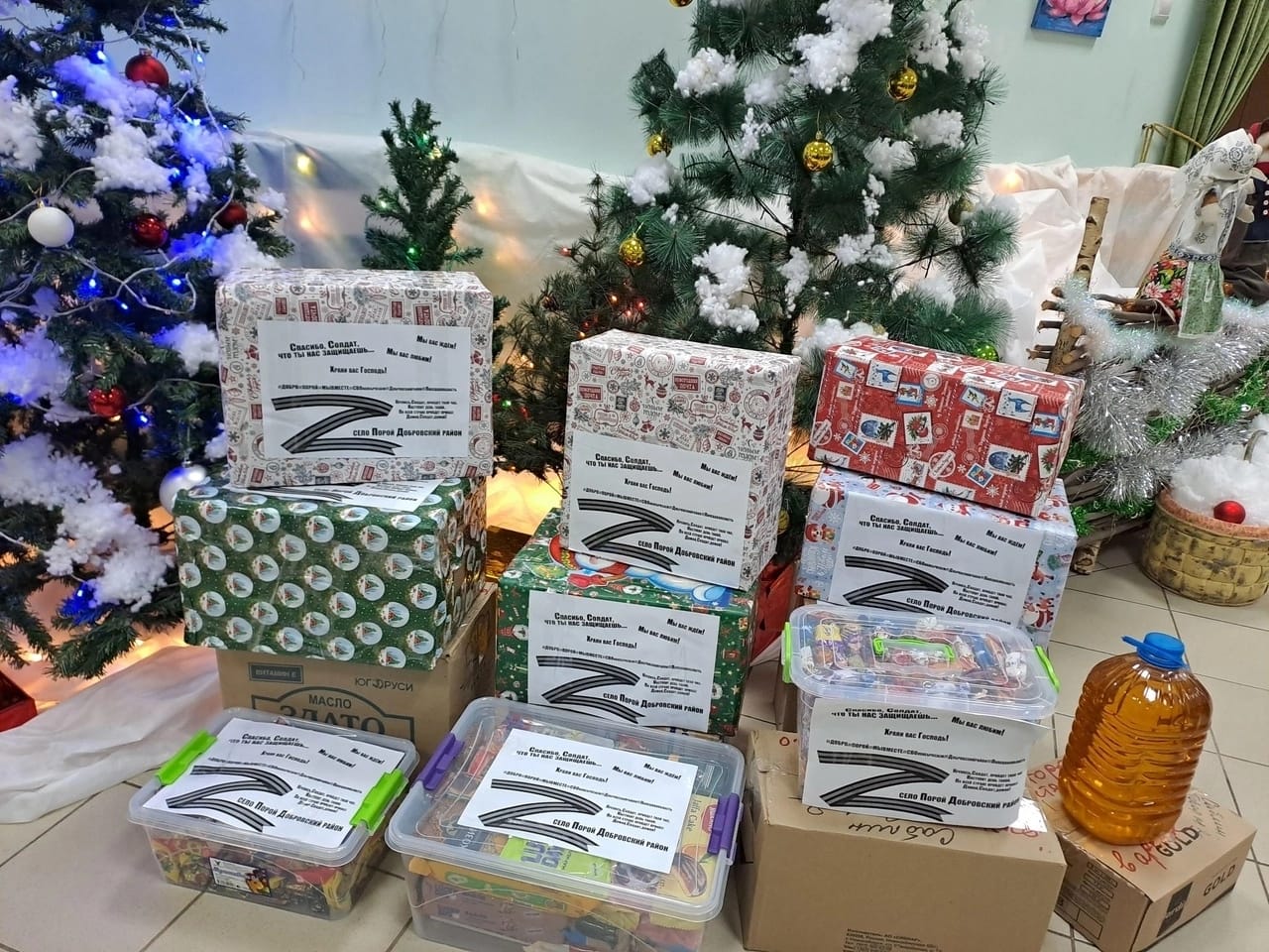 Активистки Добровского отделения ЛООО "Союз женщин Липецкой области" поздравили бойцов СВО с Новым годом